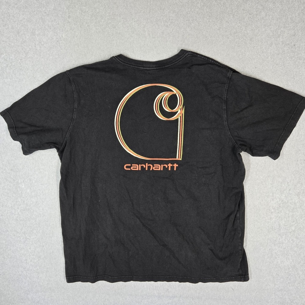 Carhartt Men Shirt 2XL Black Relaxed Fit Logo Graphic Print Short Sleeve Tee